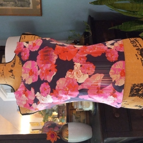 Cynthia Rowley Pink Floral Striped Scuba Bodycon Sleeveless Blouse - Picture 3 of 10